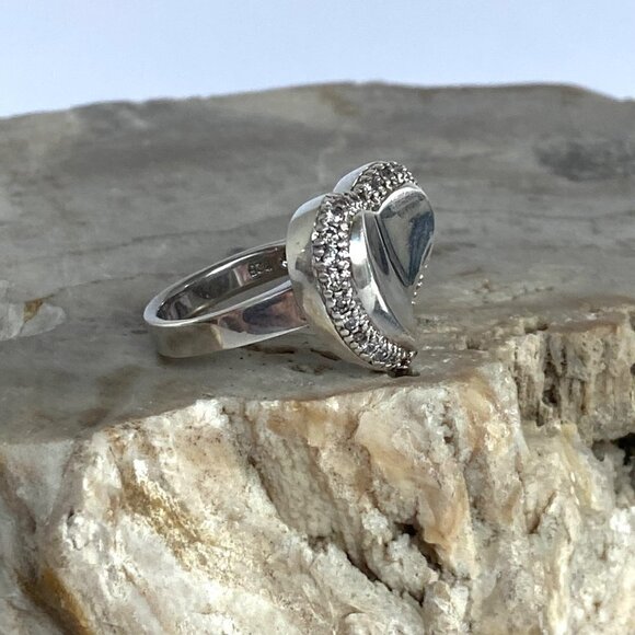Sterling Silver 925 Cubic Zirconia Polished Modernist Asymmetric Heart Ring 6.75 - Picture 7 of 16